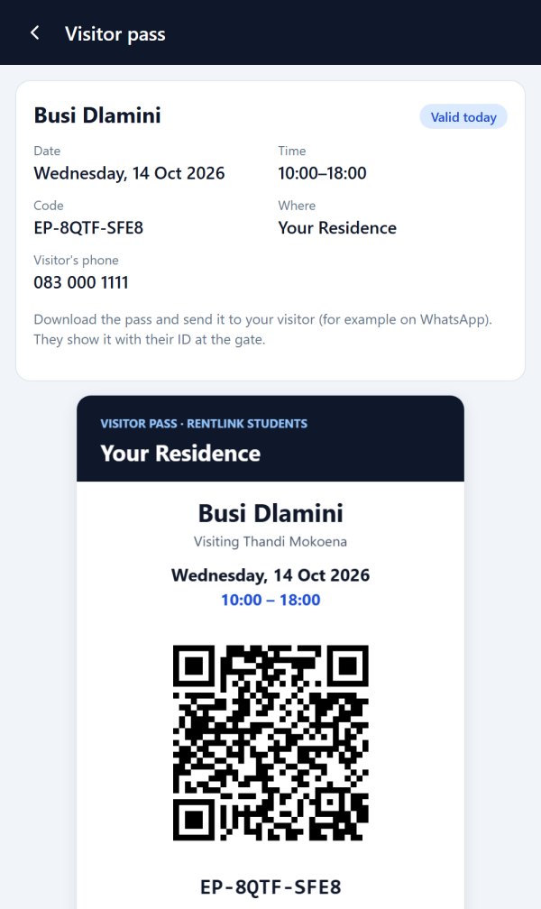 A visitor pass in the app: the visitor, the day and times, and its code