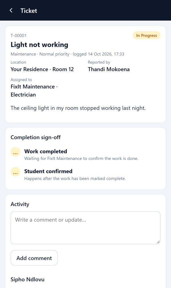 A repair in the app: what was reported, who is fixing it, and its progress